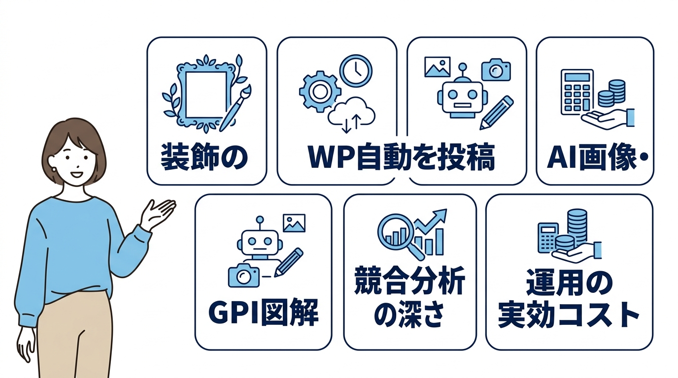 生成記事の質や自動化機能を比較