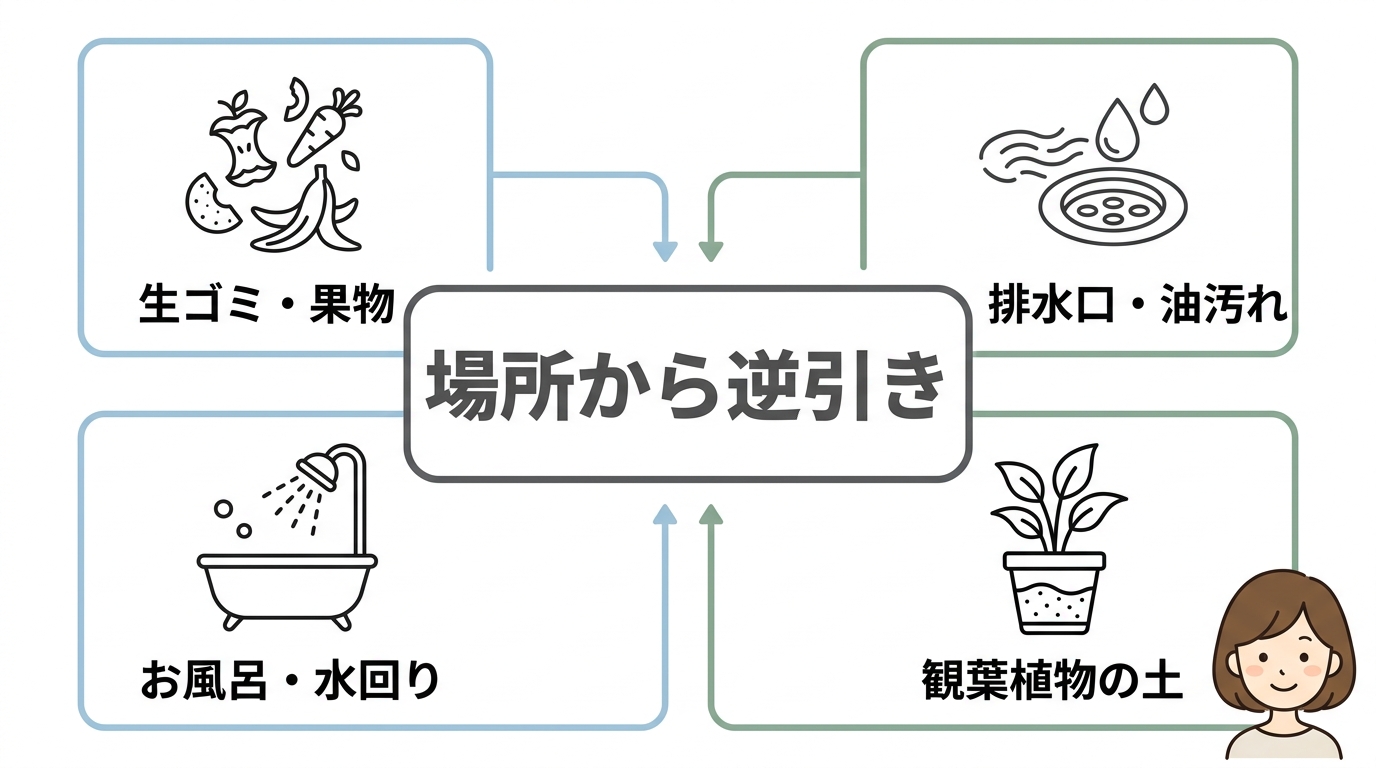 コバエの発生源が見つからない時の逆引き特定法