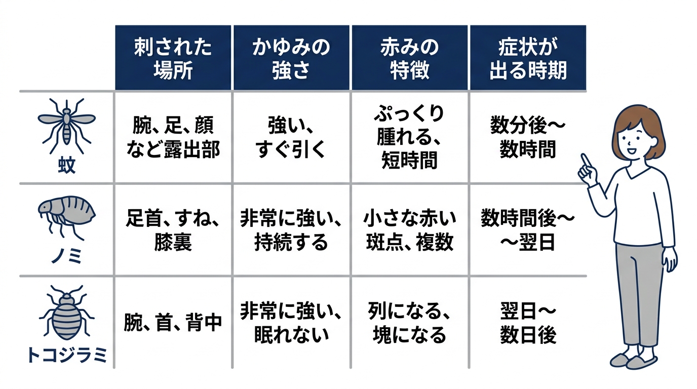 ダニに刺された時の症状や見分け方を比較