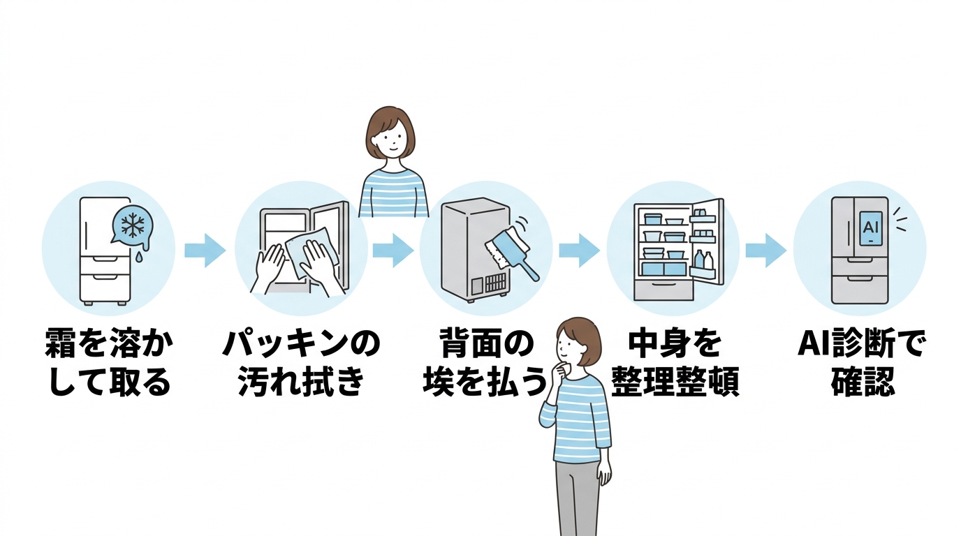 冷蔵庫の冷却機能を回復させる掃除の手順
