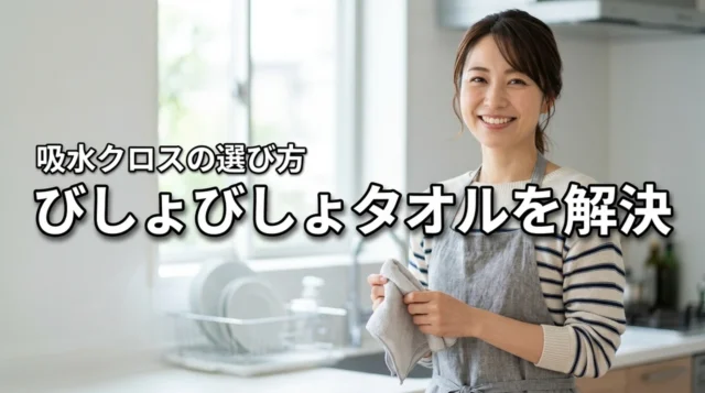 食器を拭くとすぐタオルがびしょびしょ…ストレスを解消する吸水クロスの選び方（記事のアイキャッチ画像）
