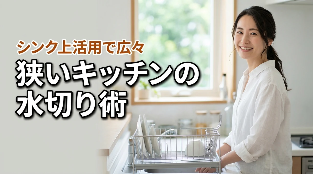 水切りラックを置けない狭いキッチンでも大丈夫？シンク上活用で調理スペースを確保（記事のアイキャッチ画像）