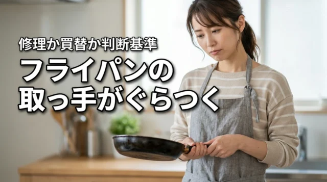 【修理か買替か】フライパンの取っ手がぐらつく時の対処法と取っ手が取れるメリット（記事のアイキャッチ画像）